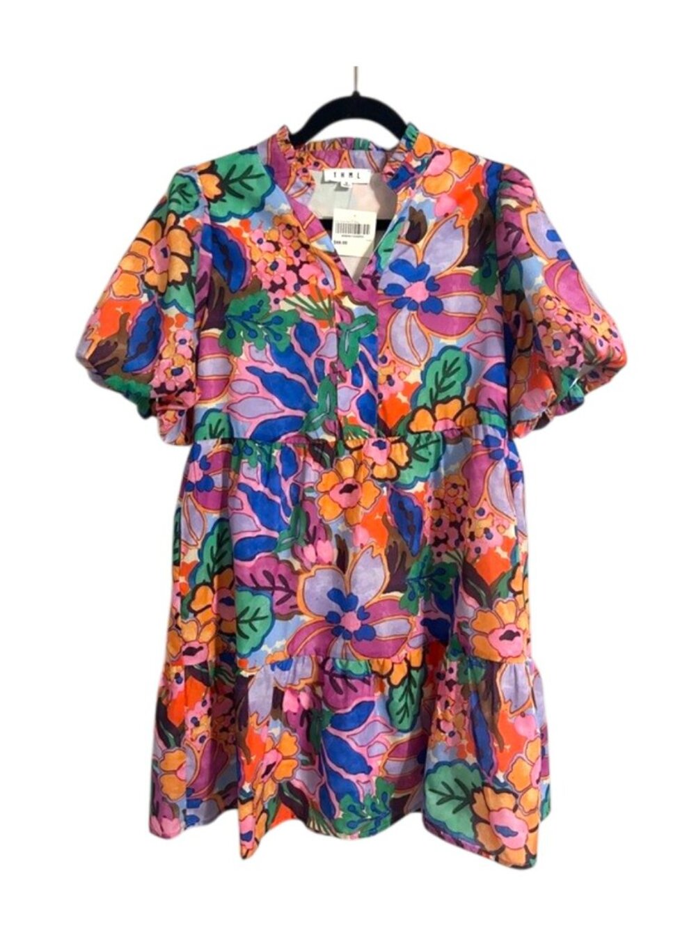 THML Dress Multicolor Floral Puff Sleeve Dress S